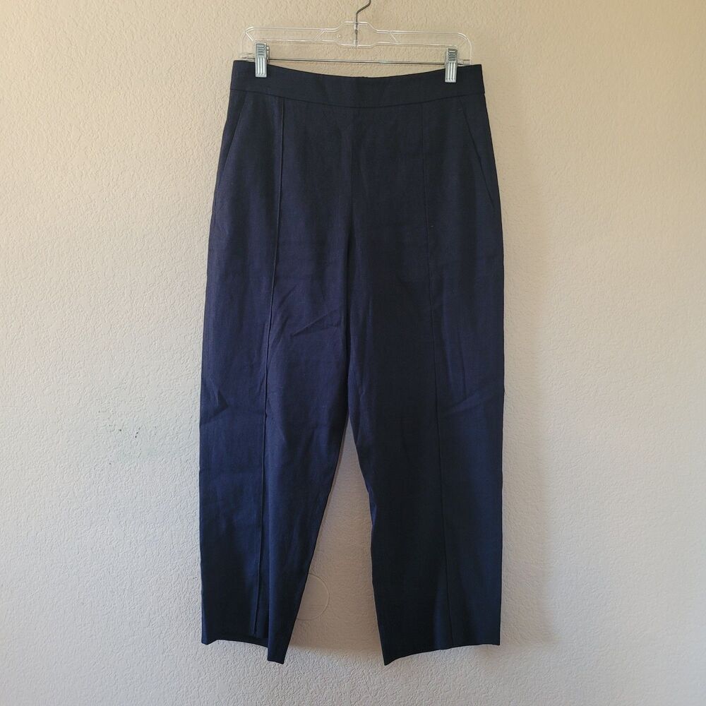 Vince Linen Blend Pants Womens Size Medium Pull On Black Pleated Pockets